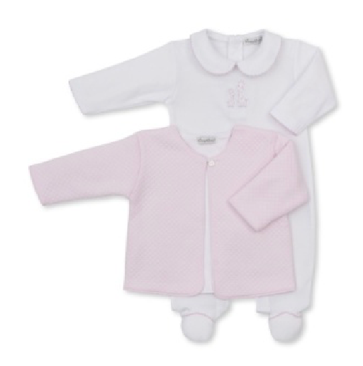 Giraffe Footie w/ jacket- Light pink/ white