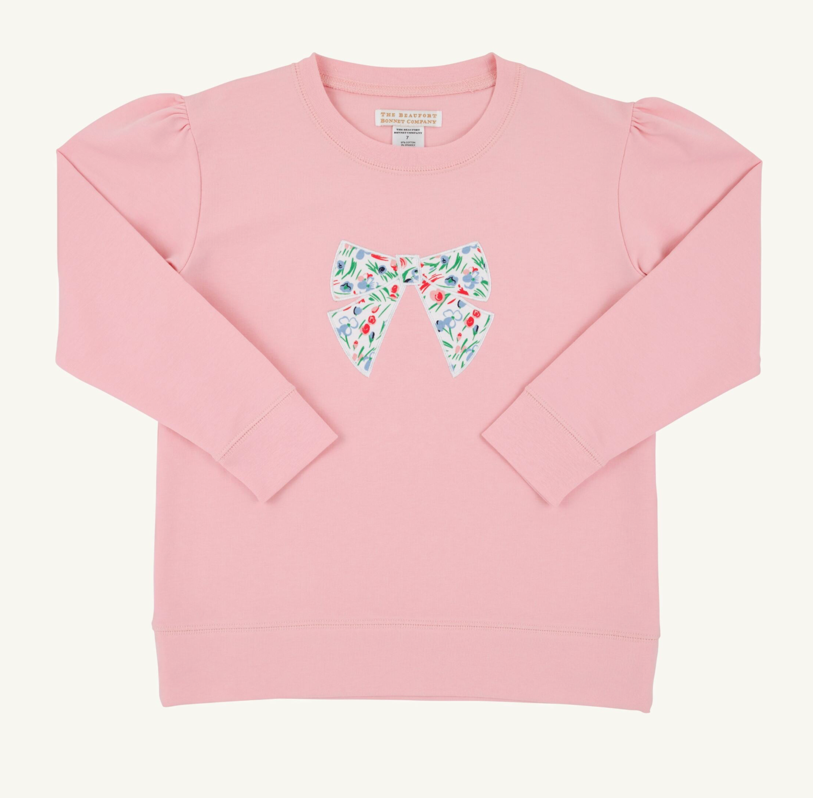 Cassidy Comfy Crewneck Puff Sleeve- Sandpearl Pink/ Fair St. Floral Bow