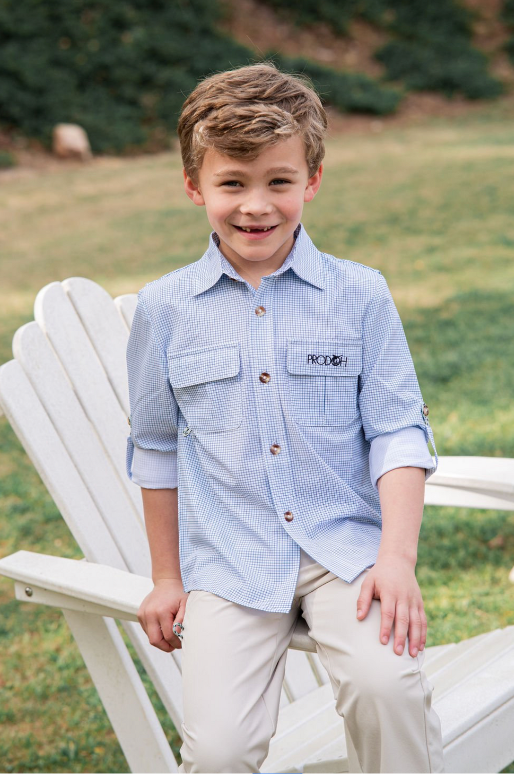 Founders Long Sleeve Fishing Shirt- Blue/white