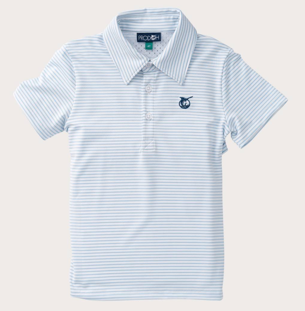 Pro Performance Polo- Blue/White stripe