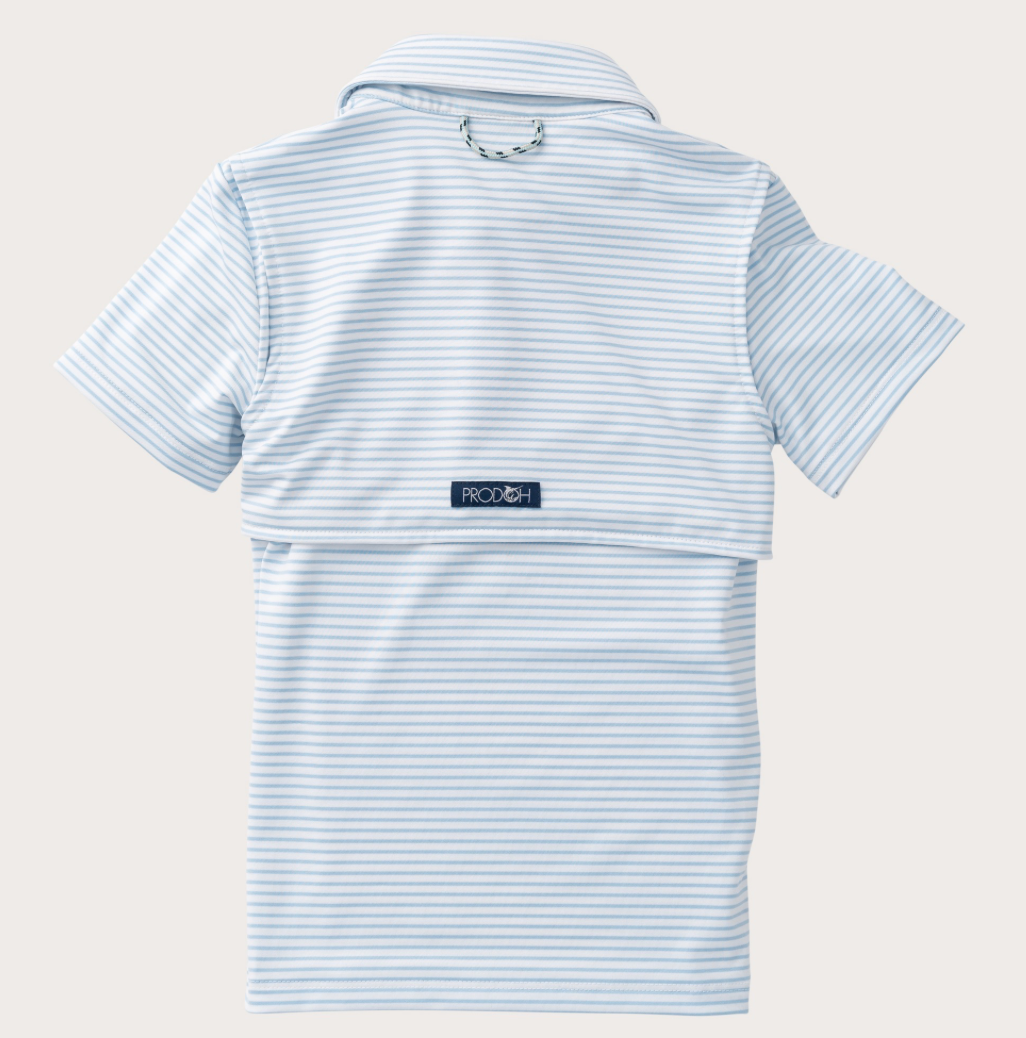 Pro Performance Polo- Blue/White stripe