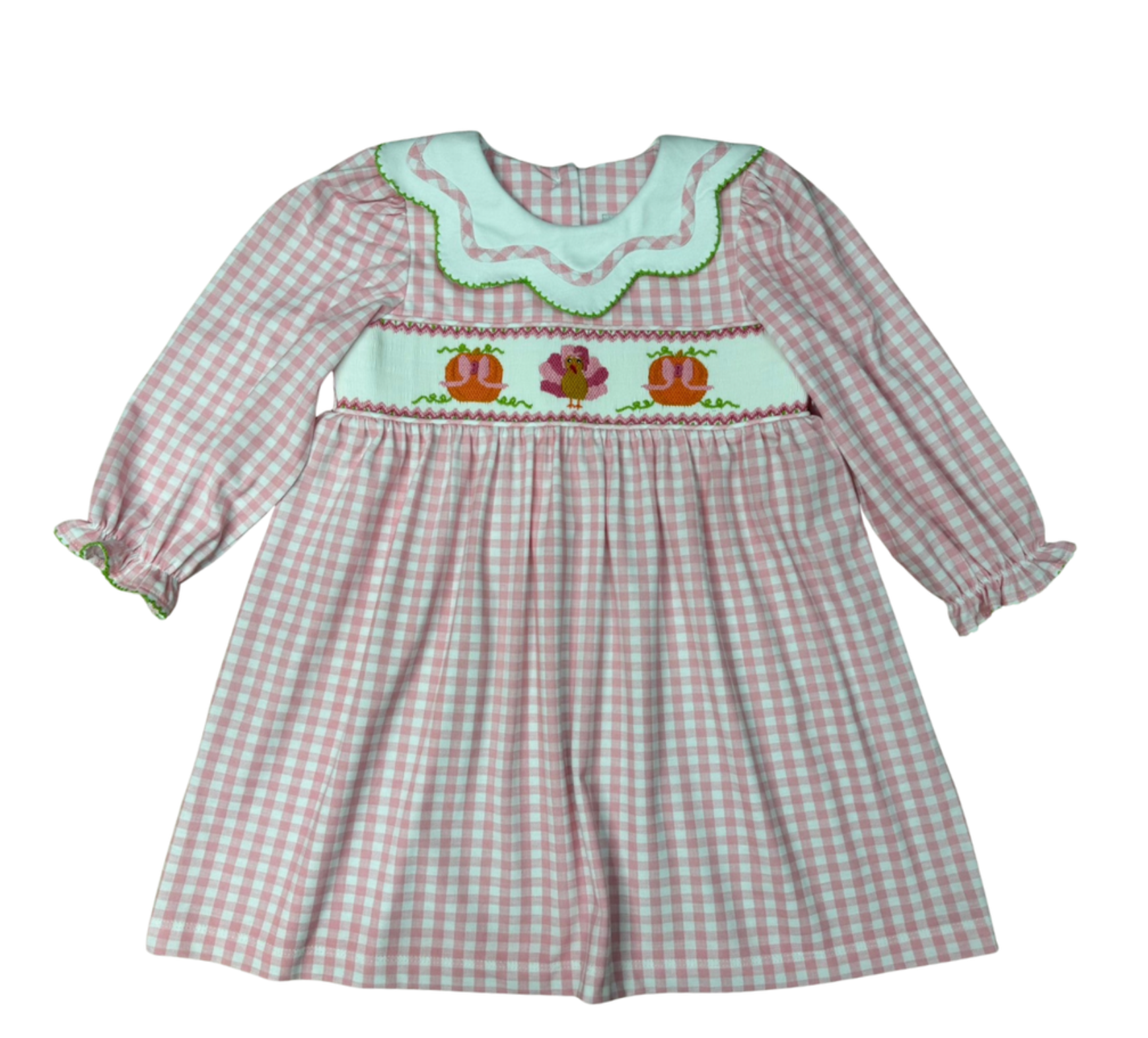 Smocked Turkey Dress- Pink/White Check LS