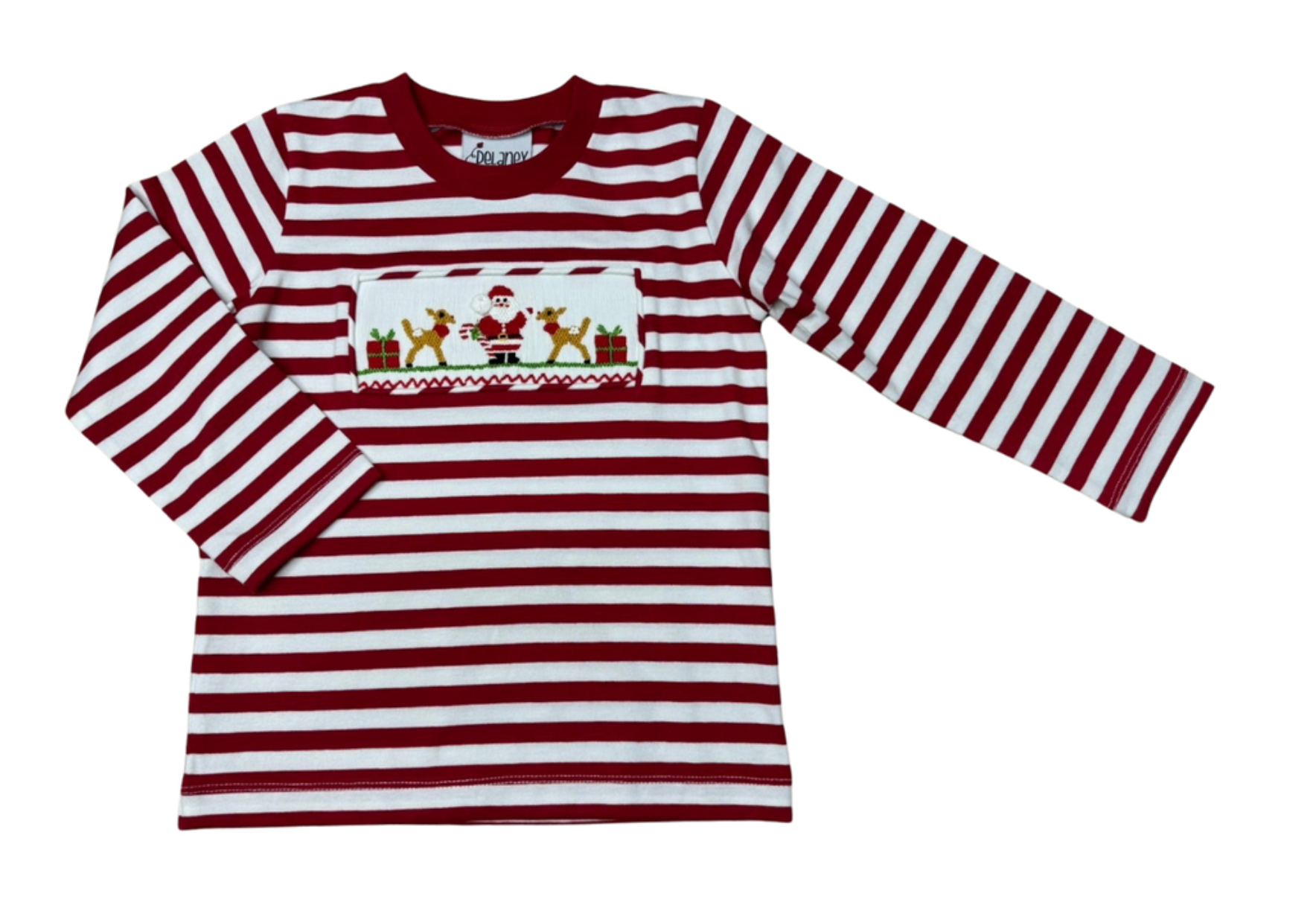 Red & White Stripe Smocked Santa Reindeer T-Shirt
