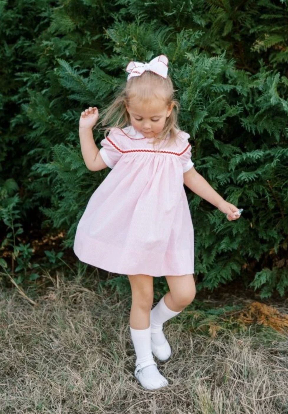 Kendall Dress- Classic Pink Minigingham Ric Rack
