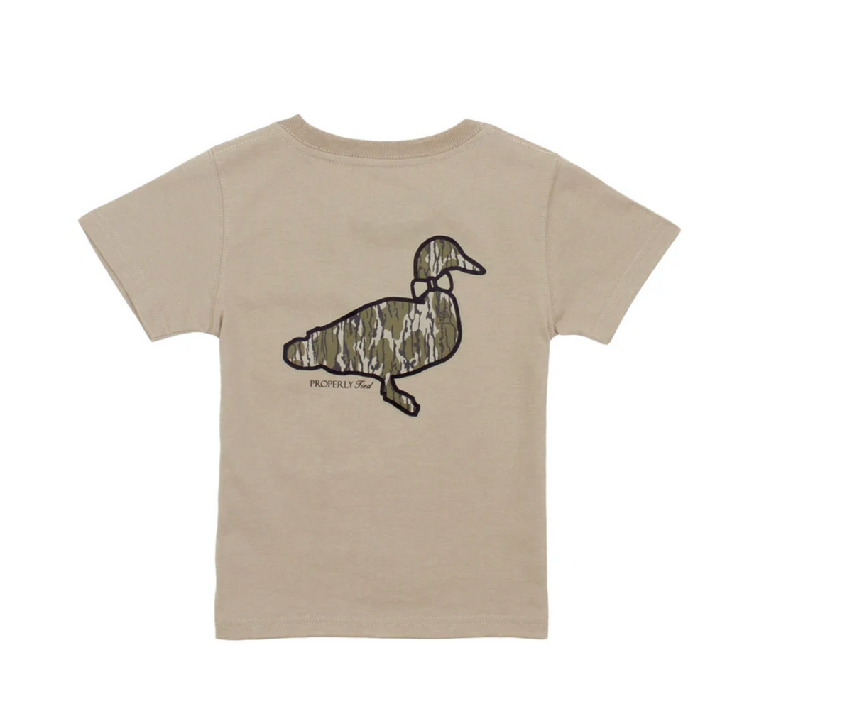 Boys Mossy Oak Camo Logo SS T-Shirt- Sand
