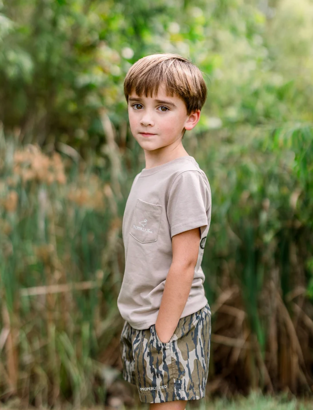 Boys Mossy Oak Camo Logo SS T-Shirt- Sand