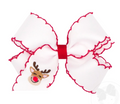 Medium Reindeer Moonstitch Bow- white with red trim