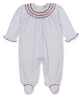 Smocked White/ red Footie