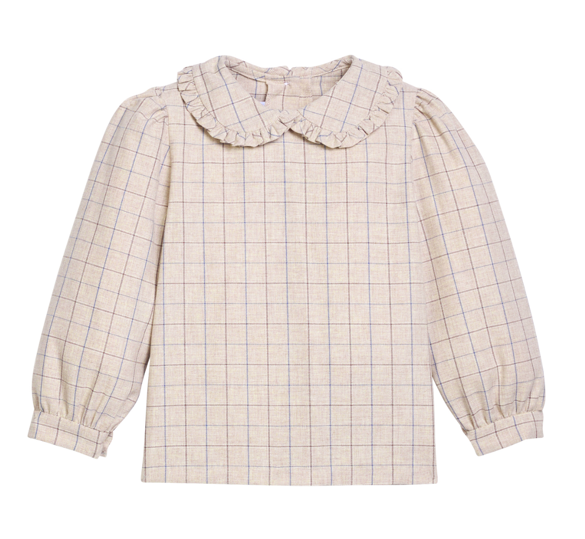 Ruffled Peter Pan Blouse- Durham Windowpane