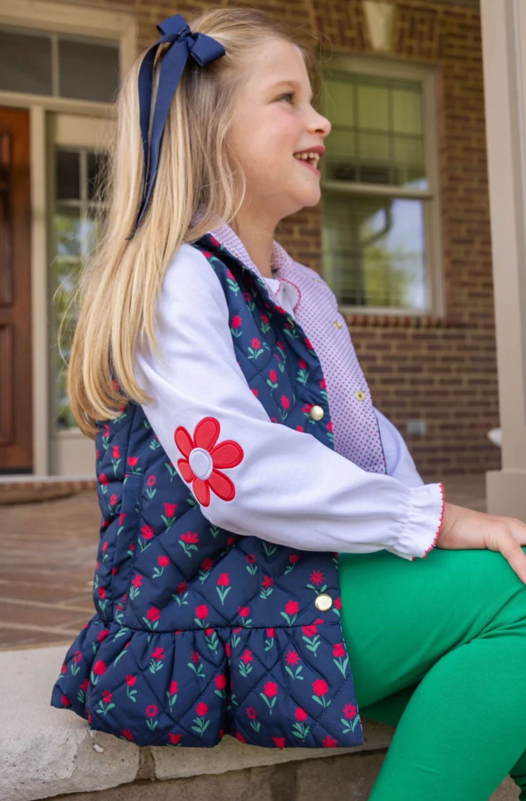 Emma's Elbow Patch Top- Richmond Red Flowers