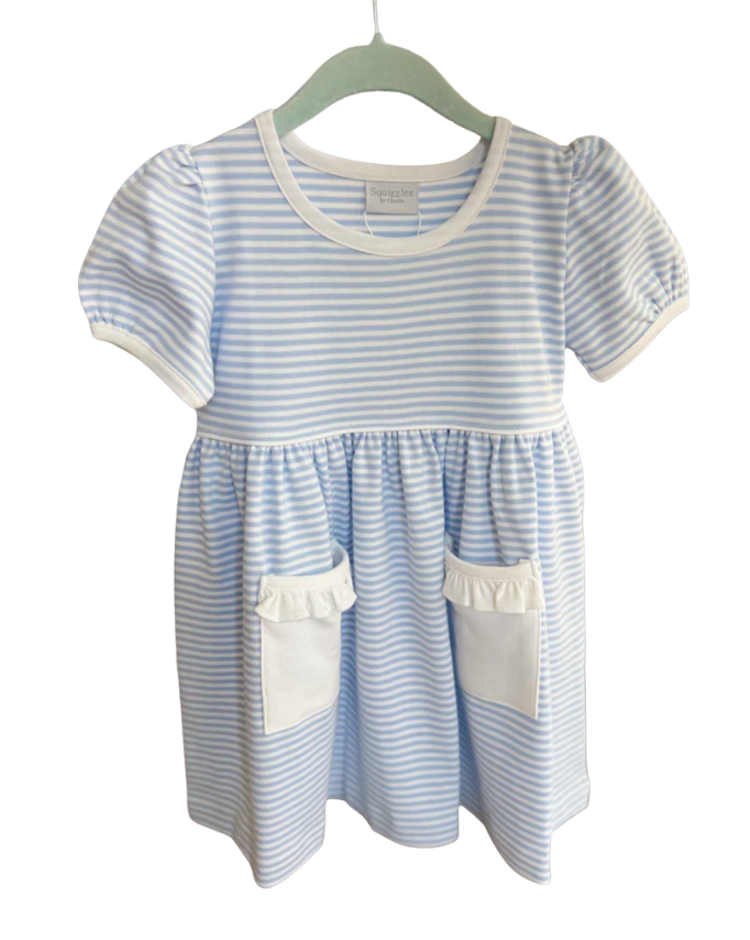 Short Sleeve Blue and White Popover Dress
