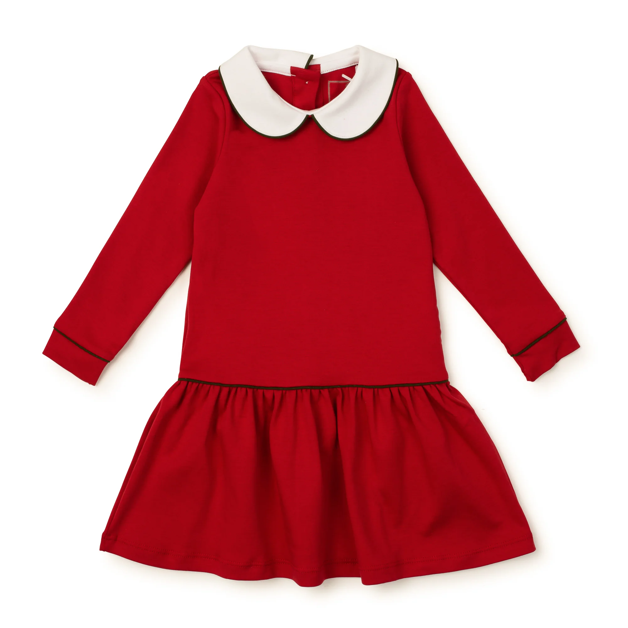 LILLIAN GIRLS' DRESS - RED WITH GREEN PIPING